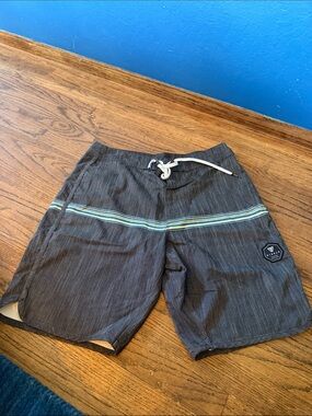 VISSLA Charcoal Board Shorts with Blue-Green Stripe